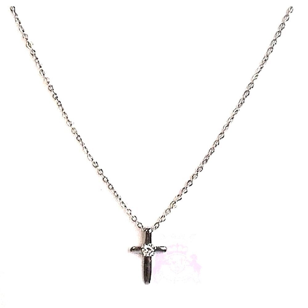Tiny Sterling Silver Cross Necklace w/Cz Accent - New w/Tags